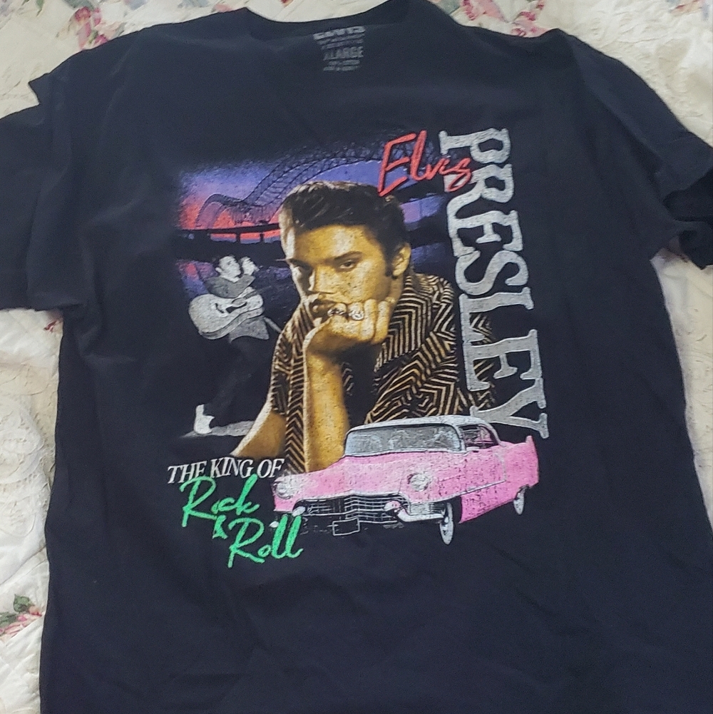 ELVIS Graphic Tee - Black with Pink and Green Accents